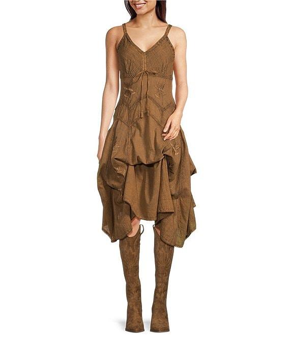 Scully Spaghetti Strap Front Tie Embroidered Midi Dress Product Image