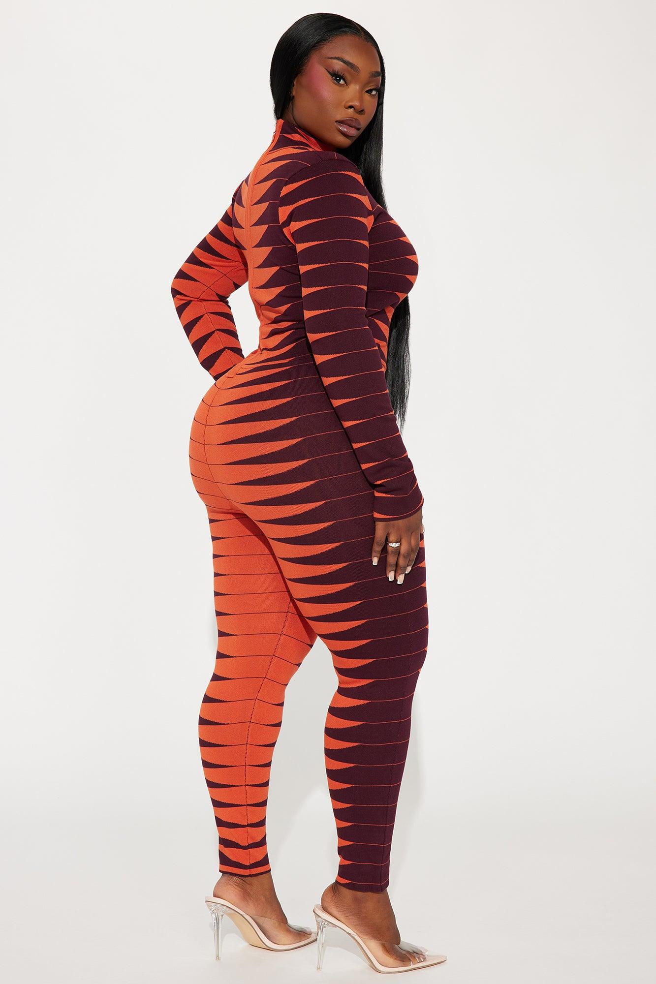 Made For Fun Sweater Jumpsuit - Rust/combo Female Product Image