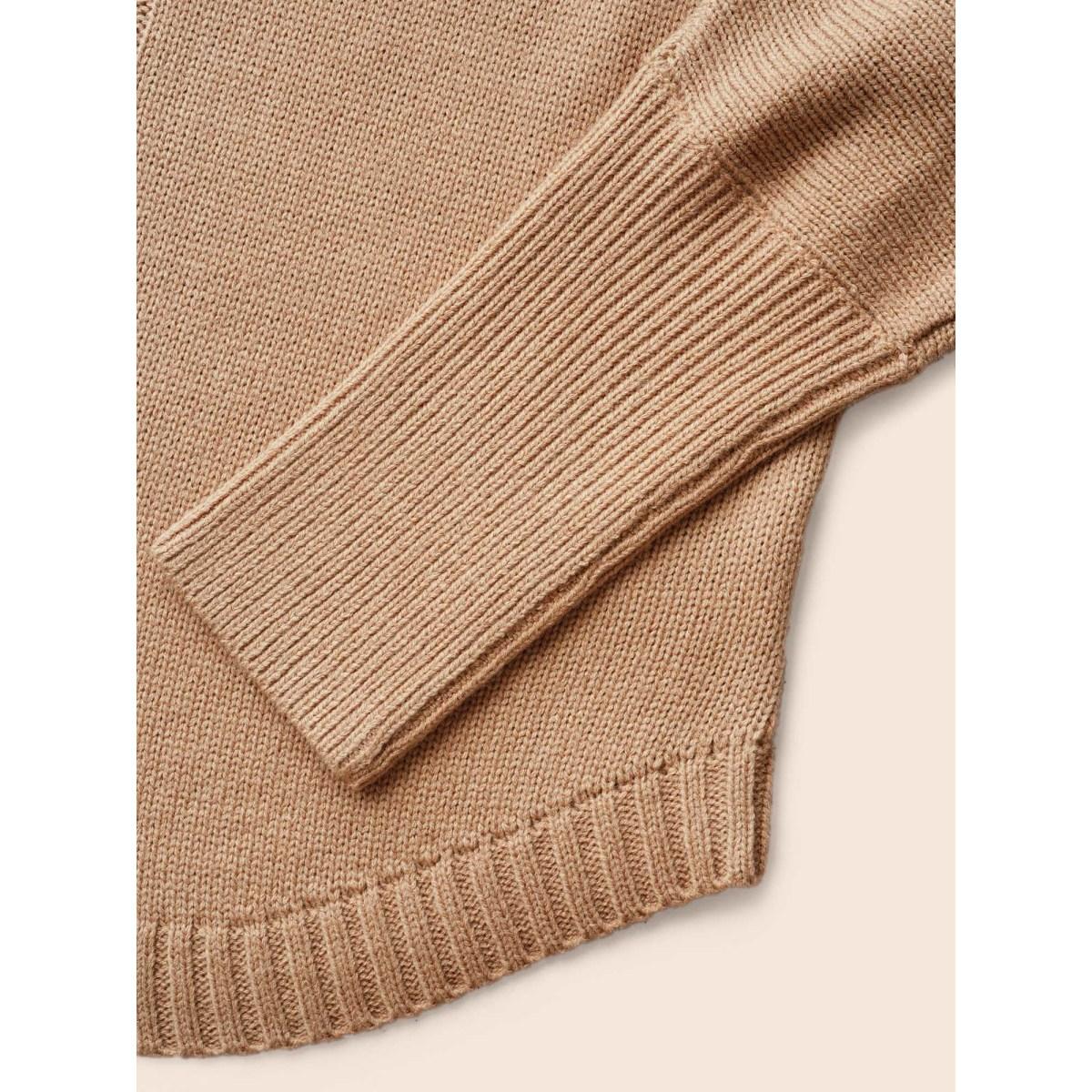 Plus Size Plain Dolman Sleeve Arc Hem Pullover Tan Women Casual Loose Long Sleeve Round Neck Everyday Pullovers BloomChic 14-16/1X Product Image