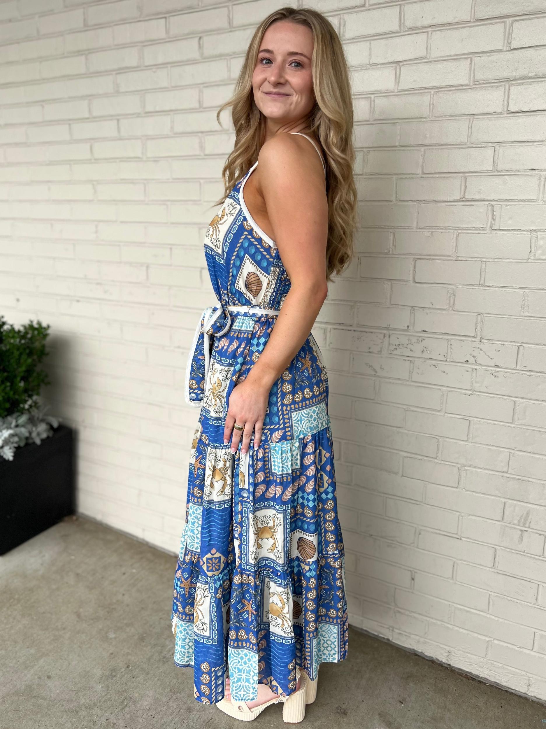 Tessa Sleeveless Coastal Print Midi Dress Product Image