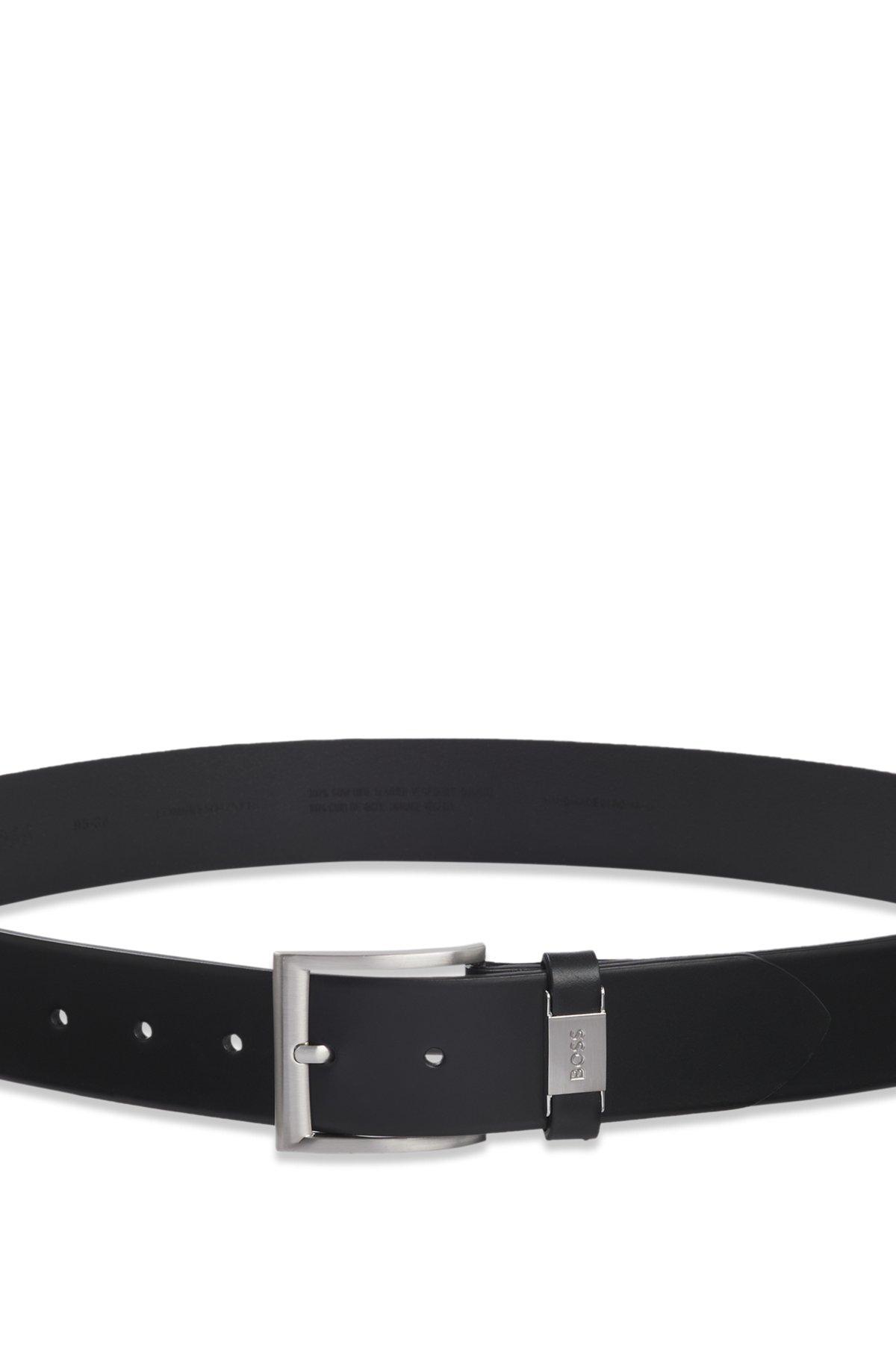 BOSS - Italian-leather belt with logo keeper and brushed hardware - Black Product Image