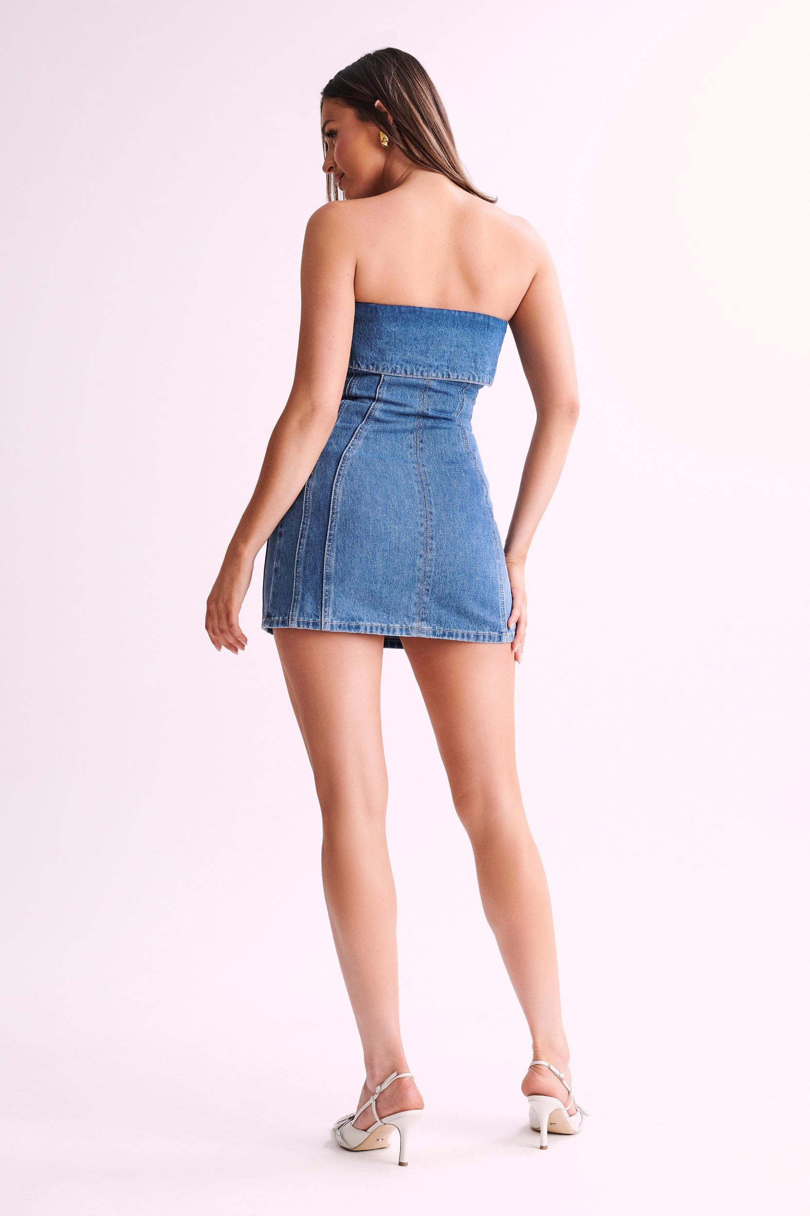 Aryana Denim Mini Dress - 70'S Blue Product Image