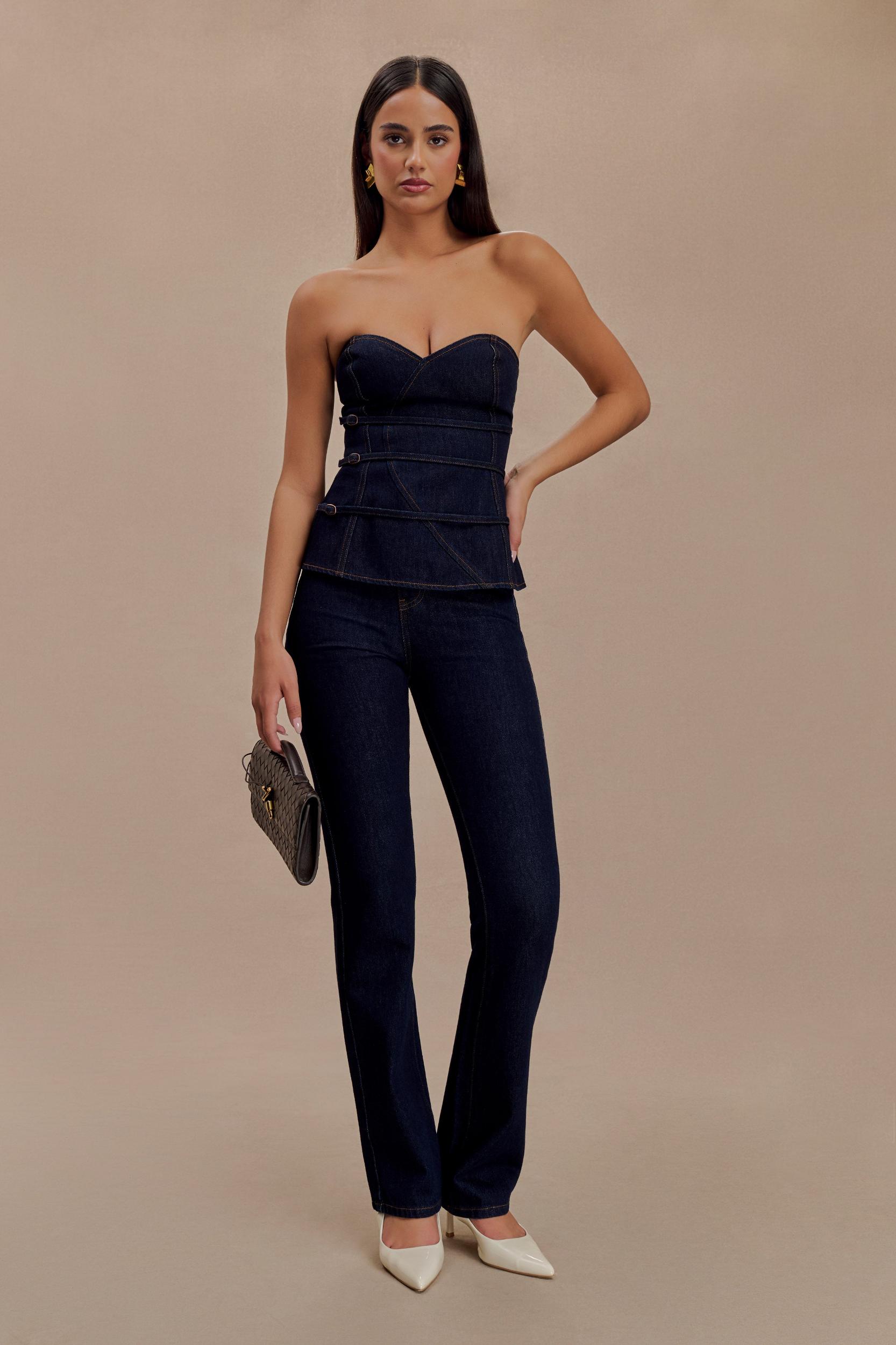 Sylas Strapless Buckle Denim Top - Indigo Blue Product Image