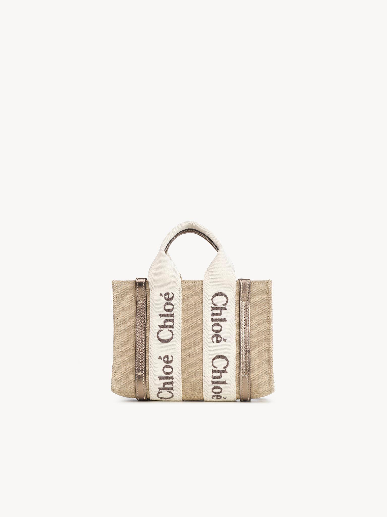 Mini Woody tote bag in linen & leather Product Image