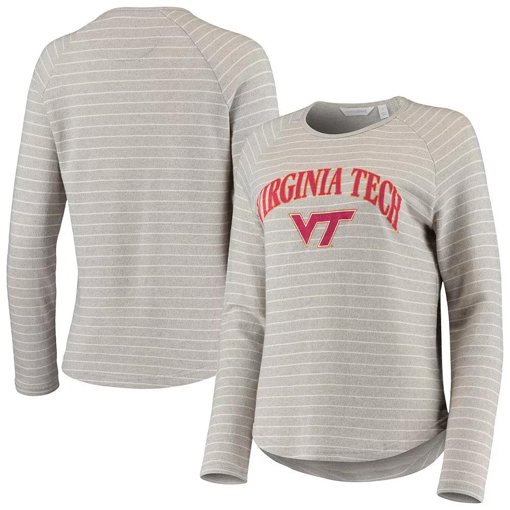 Women's Heathered Gray Virginia Tech Hokies Seaside Striped French Terry Raglan Pullover Sweatshirt, Size: XL, Grey Product Image
