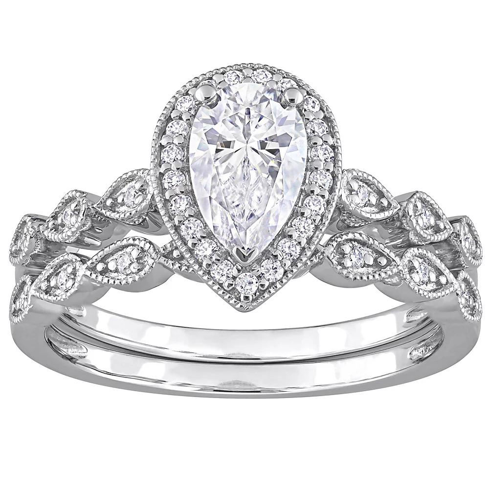 Stella Grace Sterling Silver 1 1/6 Carat T.W. Lab-Created Moissanite Teardrop Halo Engagement Ring Set, Women's, Size: 9 Product Image