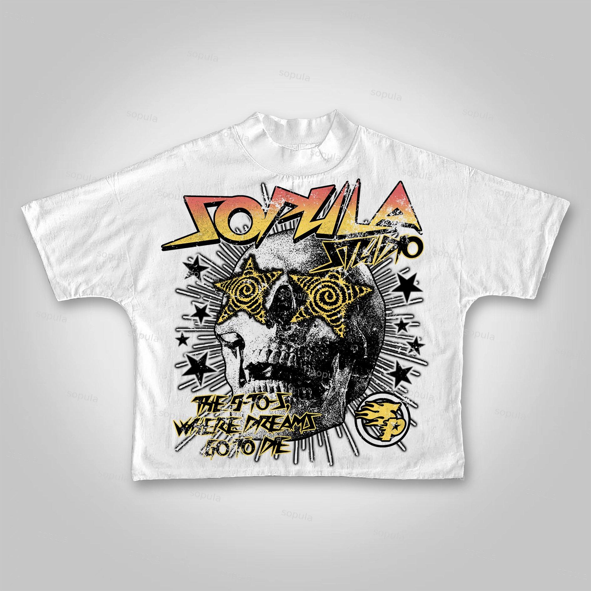 Sopula The 9-To-5, Where Dreams Go To Die Vintage Skull Graphics Cropped T-Shirts Product Image