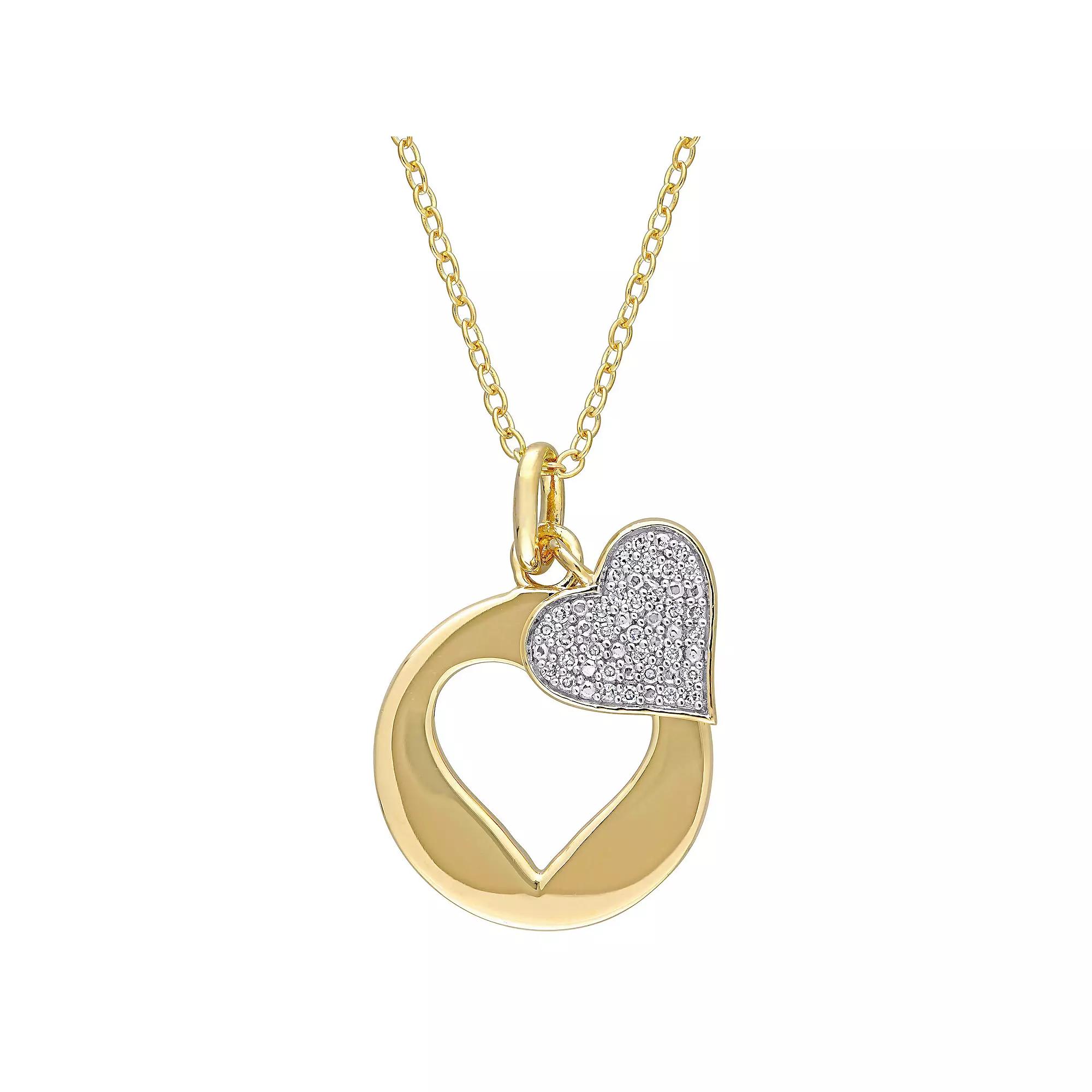 Stella Grace 18k Gold Over Silver 1/10 Carat T.W. Diamond Heart Cutout Pendant Necklace, Women's, Size: 18", Gold Tone Product Image