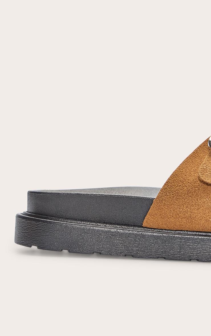 Camel Faux Suede Double Buckle Footbed Sandals Product Image