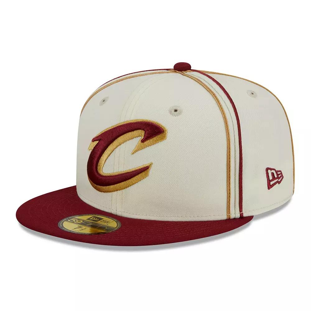 Men's New Era Cream/Wine Cleveland Cavaliers Piping 2-Tone 59FIFTY Fitted Hat, Size: 7 3/8, Beige Product Image