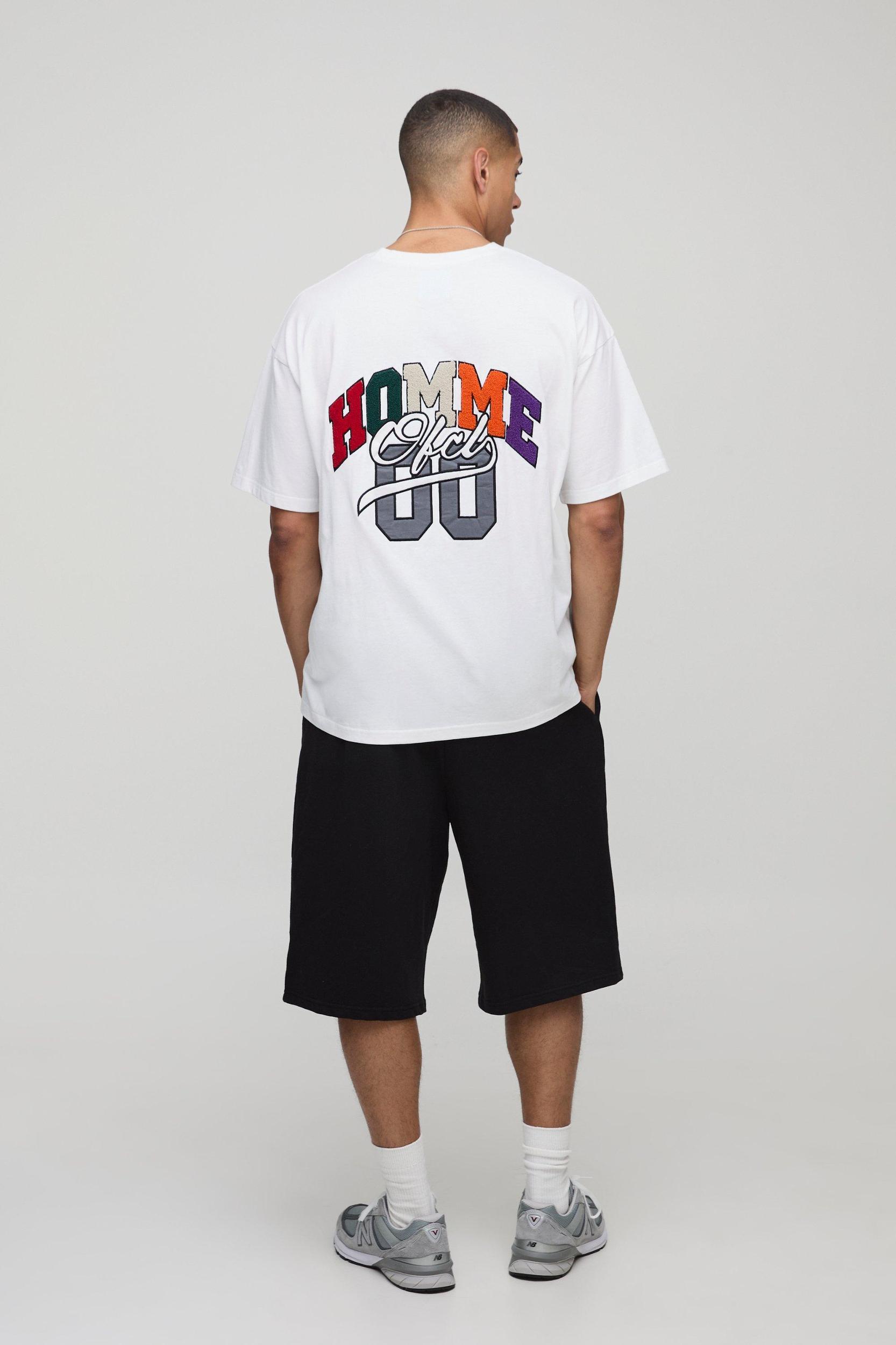 Oversized Homme Ofcl Varsity Applique T-shirt | boohooMAN USA Product Image