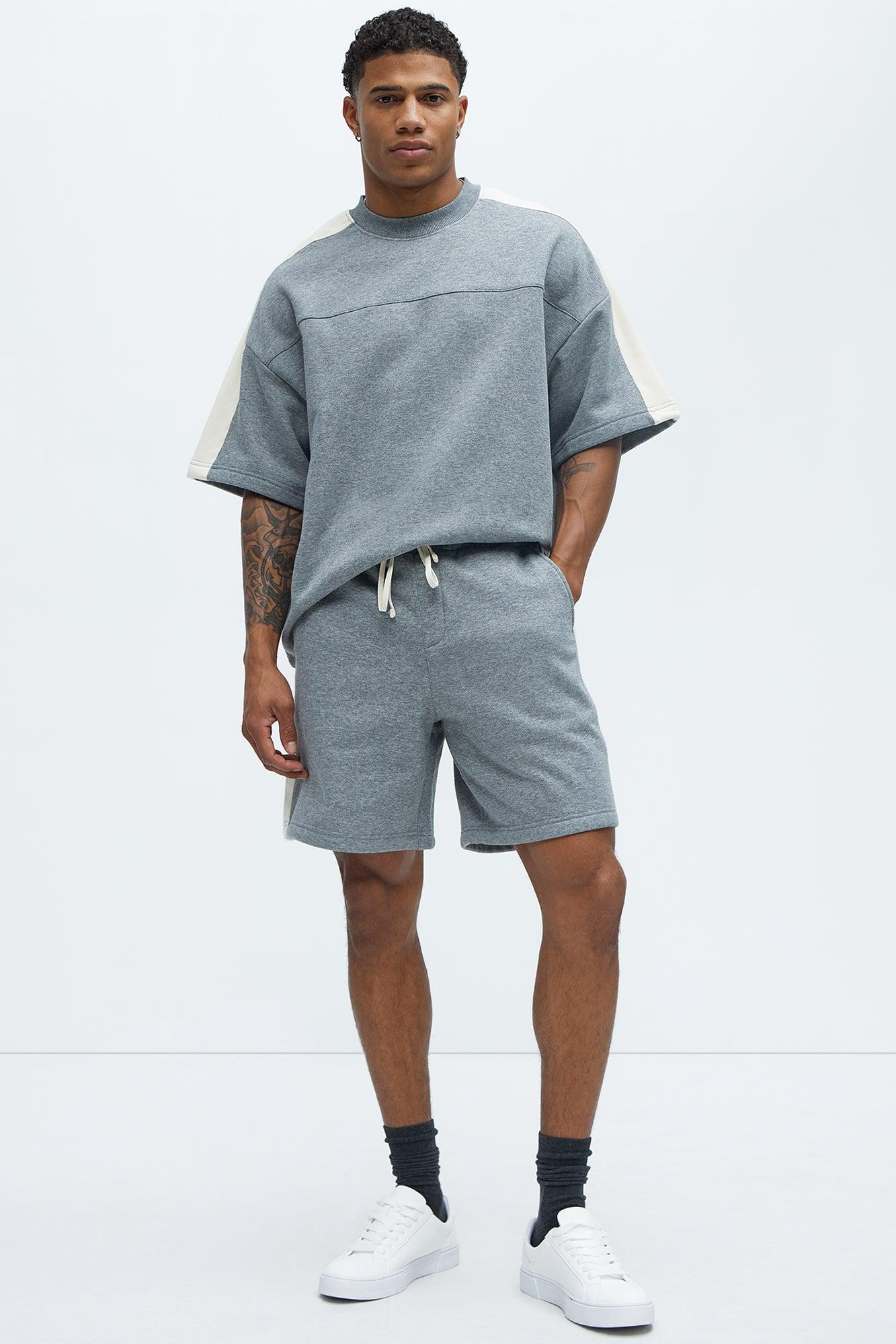 Tyson Oversized Heavyweight Striped Tee - Heather Grey Product Image