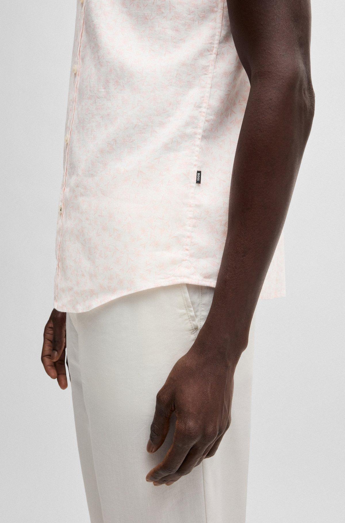 BOSS - Slim-fit shirt in floral-print stretch linen - light pink Product Image
