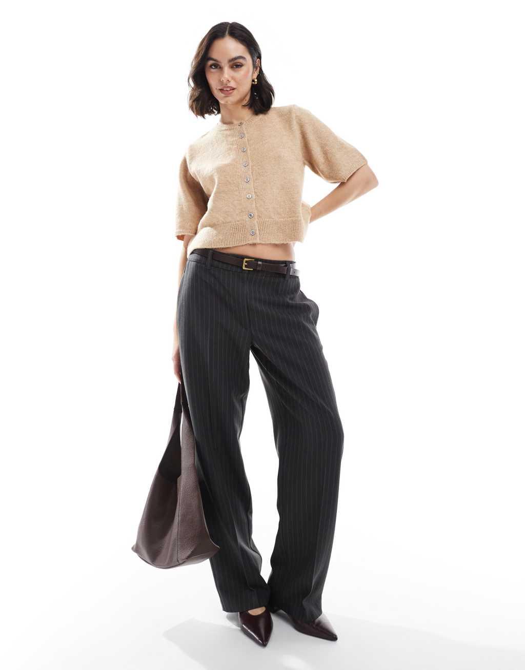 ASOS DESIGN knitted half sleeve cardigan in mocha Product Image