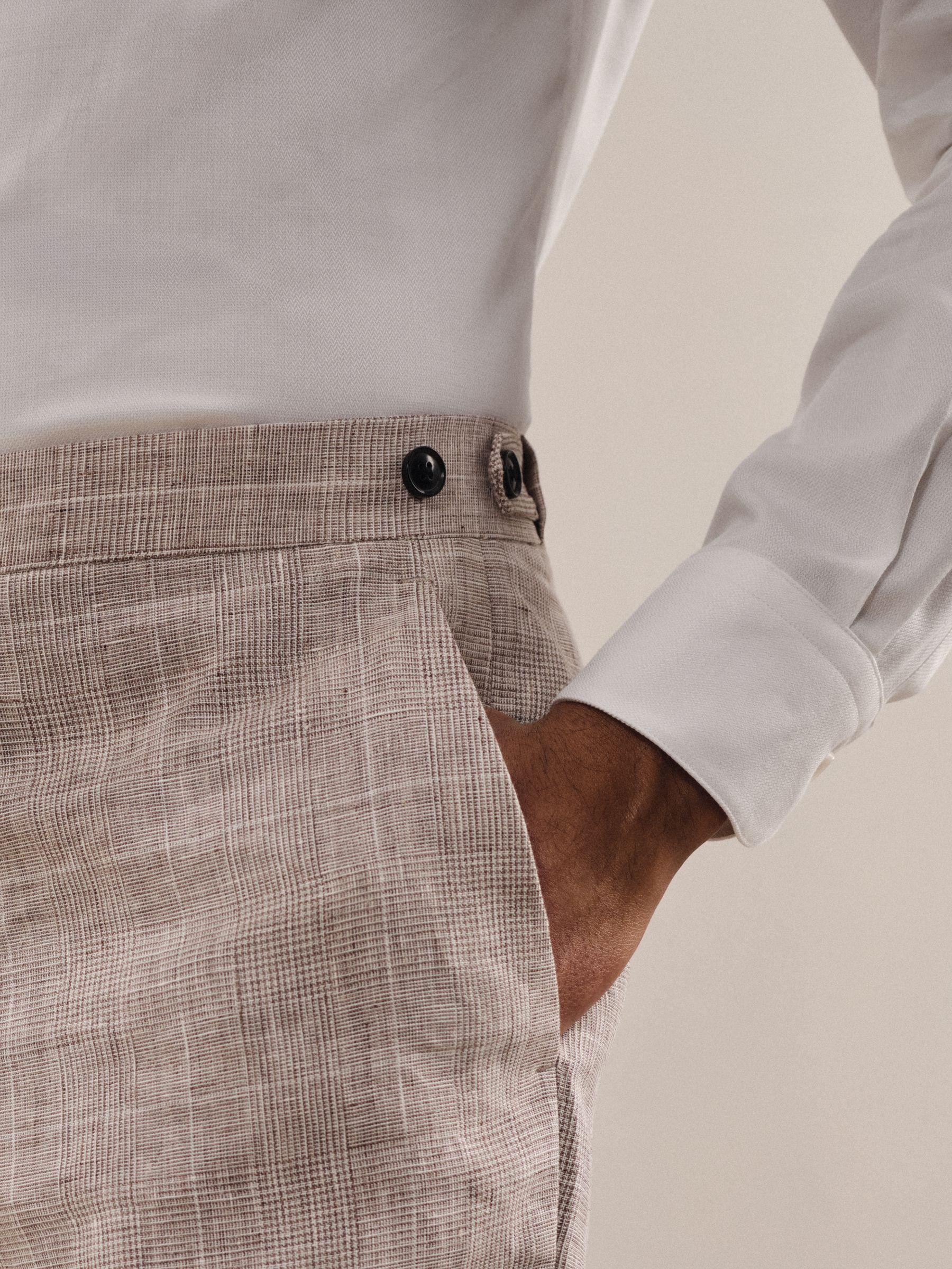 Linen Check Slim-Fit Suit Trousers in Oatmeal Product Image