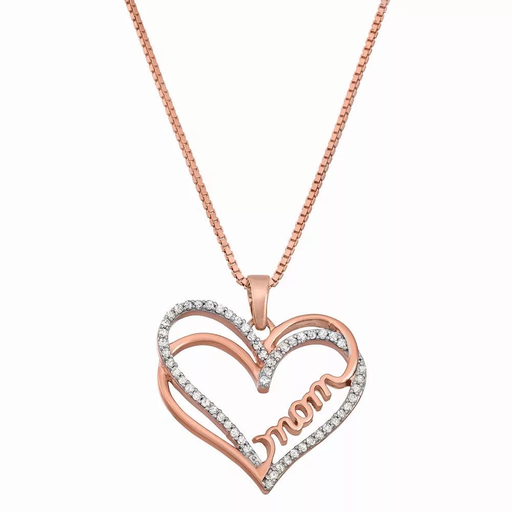 HDI Carat T.W. Diamond Heart Mom Pendant Necklace, Women's, Pink Product Image