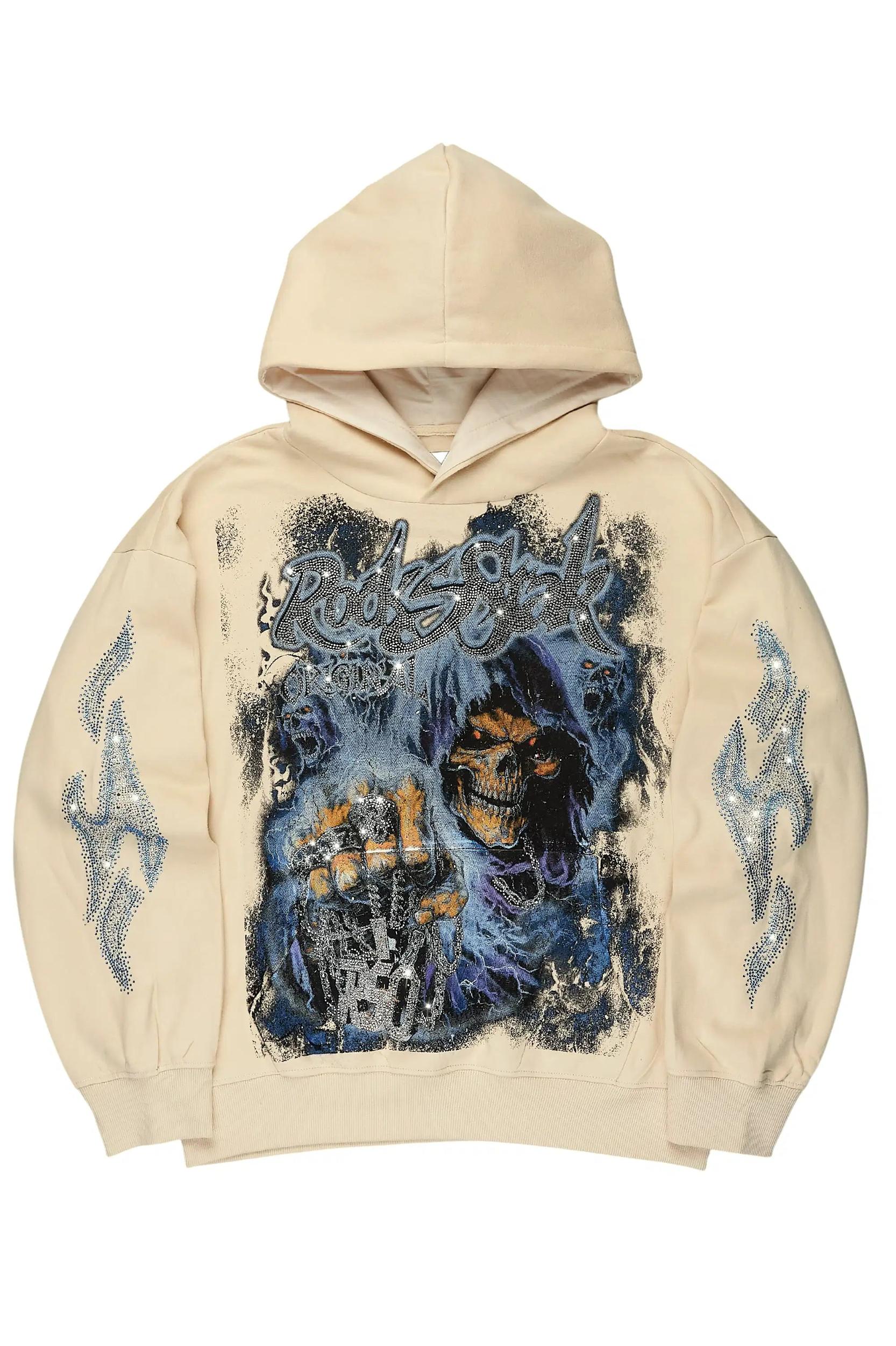 Kovari Beige Rhinestone Oversized Hoodie Male Product Image