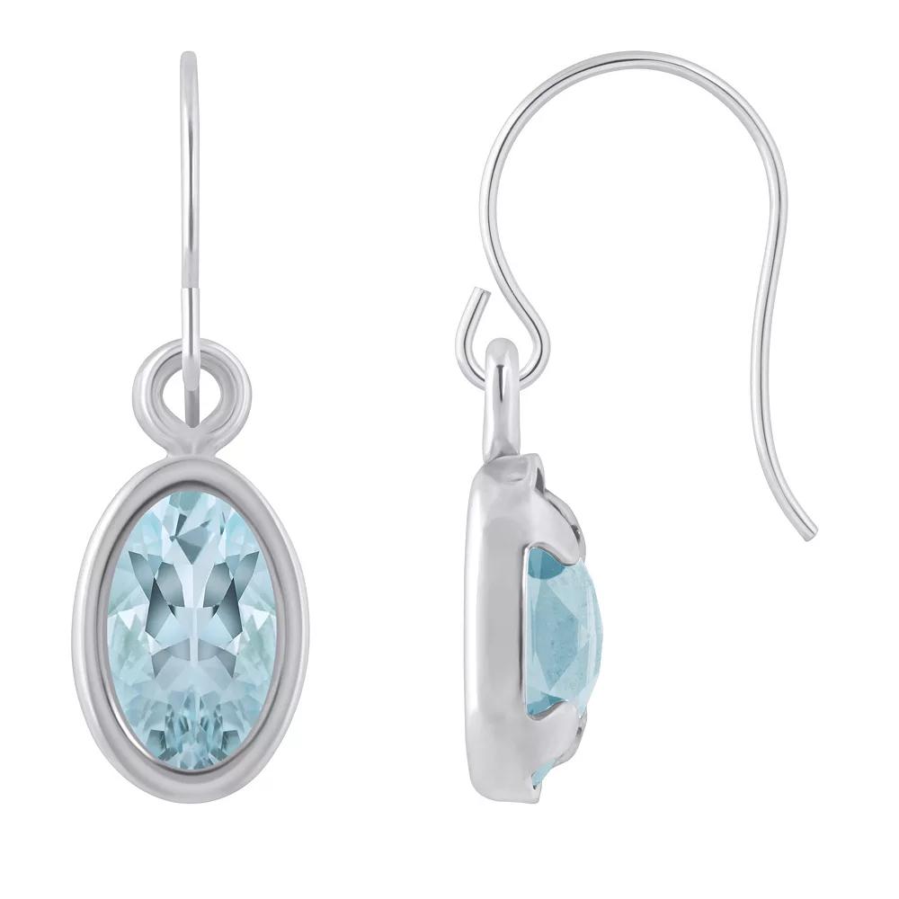 Celebration Gems Sterling Silver Oval Gemstone Drop Earrings, Women's, Aquamarine Product Image
