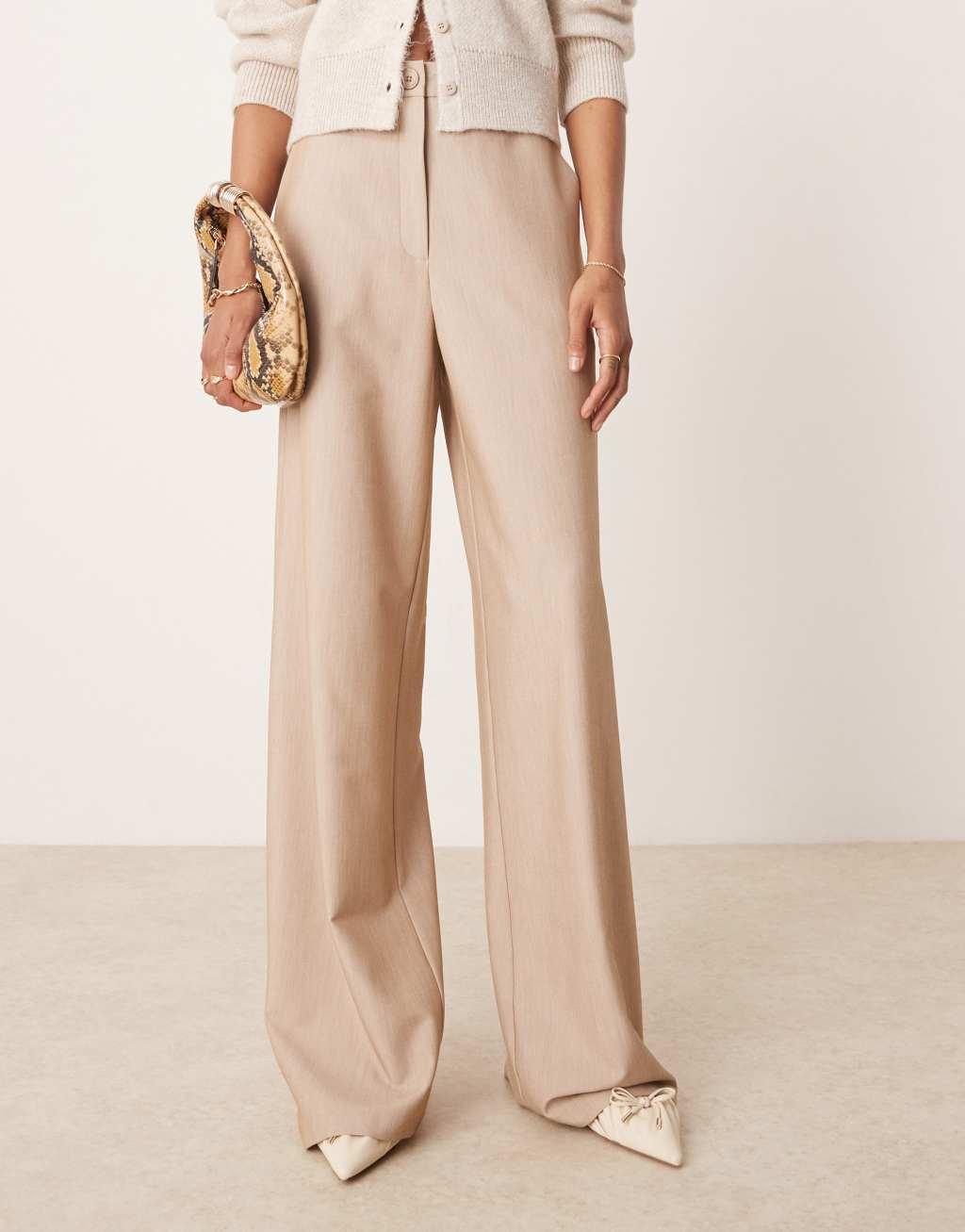 ASOS DESIGN Tall tailored relaxed straight leg pants in stone | ASOS Product Image