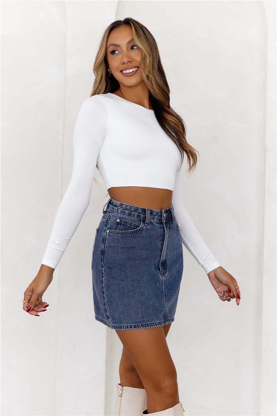 BASE Errands All Day Long Sleeve Crop Top White Product Image
