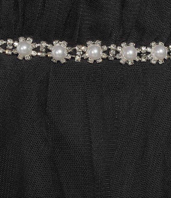 Pear Culture Mesh V-Illusion Halter Neck Pearl Trim Dress Product Image