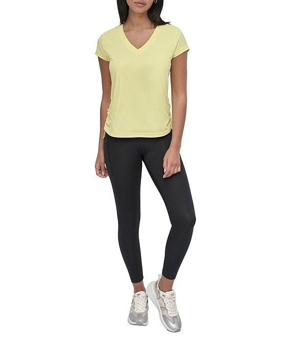DKNY Sport by Donna Karan V Neck Short Sleeve Tech Ruched Side Seam Tee Product Image