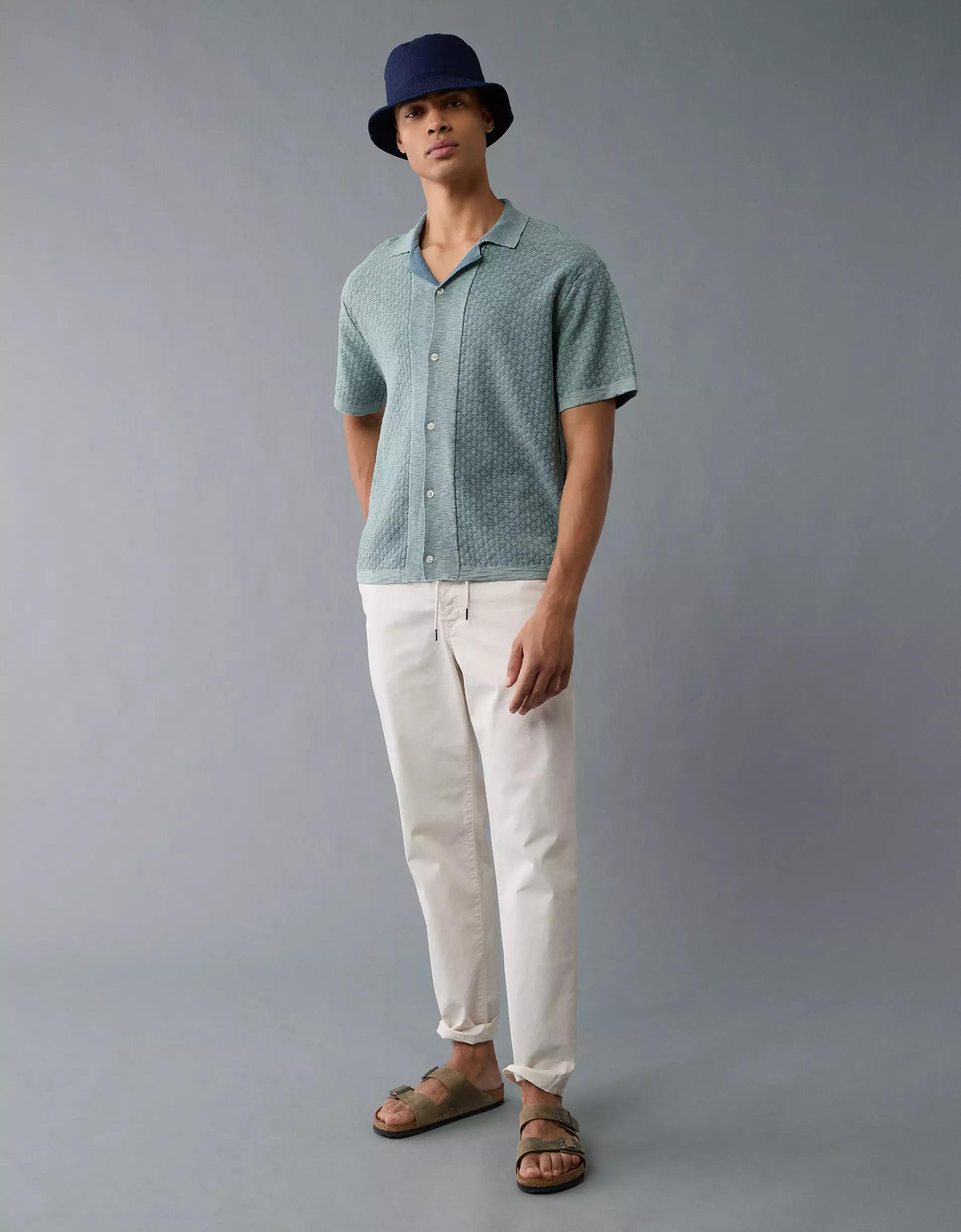 AE Weekend Jacquard Button-Up Sweater Polo Shirt Product Image