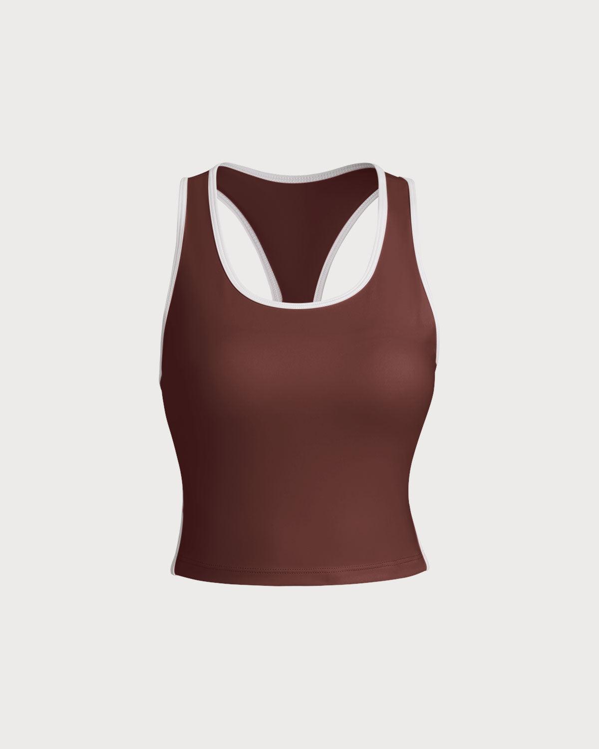 Brown Scoop Neck Yoga Tank Top - Light Support Product Image