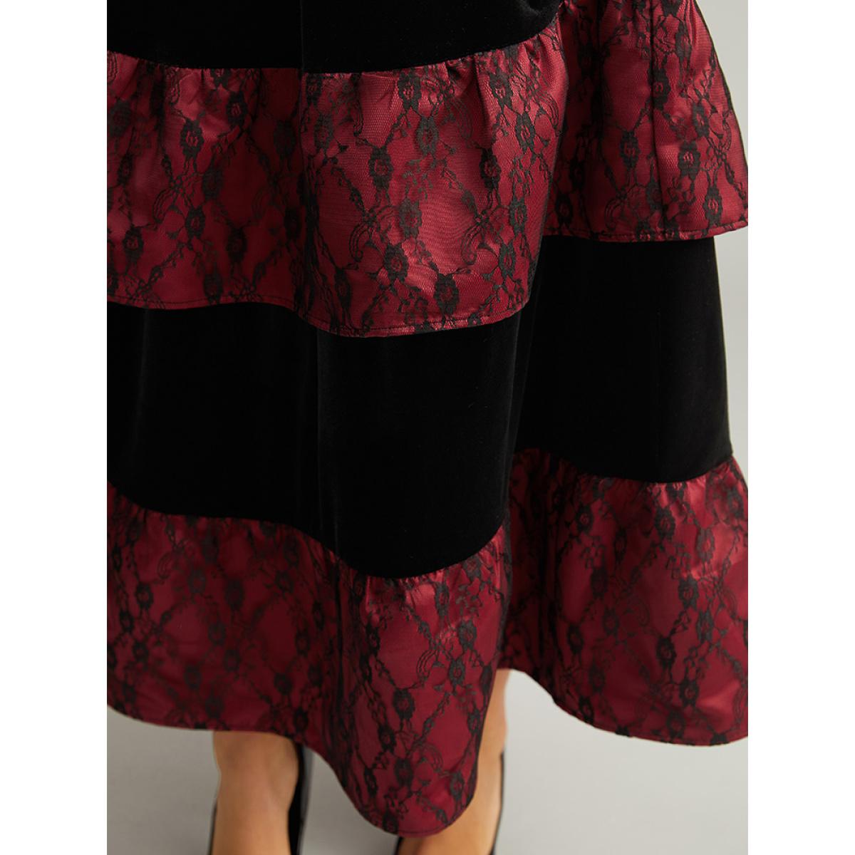 Plus Size Off Shoulder Lace Insert Mesh Layered Dress Black Women Elegant See through One-shoulder neck Long Sleeve Curvy Midi Dress BloomChic 18-20/2X Product Image