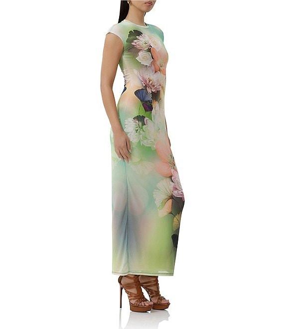 AFRM Cody Floral Placement Print Mesh Crew Neck Cap Sleeve Maxi Dress Product Image