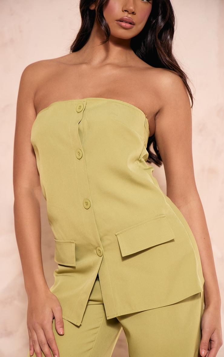 Olive Woven Bandeau Button Detail Tailored Wide Leg Jumpsuit Product Image
