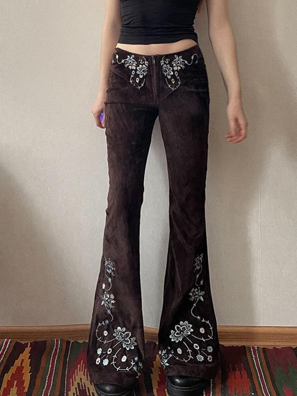 Vintage Embroidered Flap Waist Design Flare Jeans Product Image