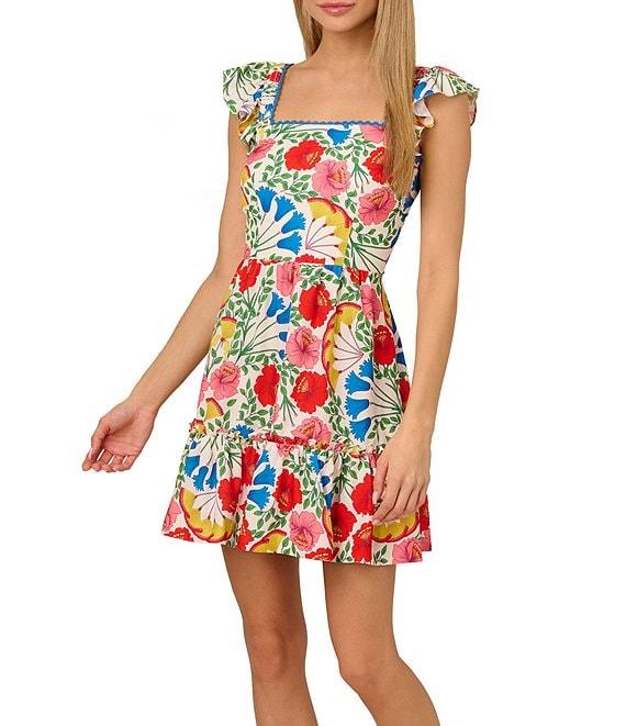 Adrianna by Adrianna Papell Floral Print Square Neck Sleeveless A-Line Mini Dress Product Image
