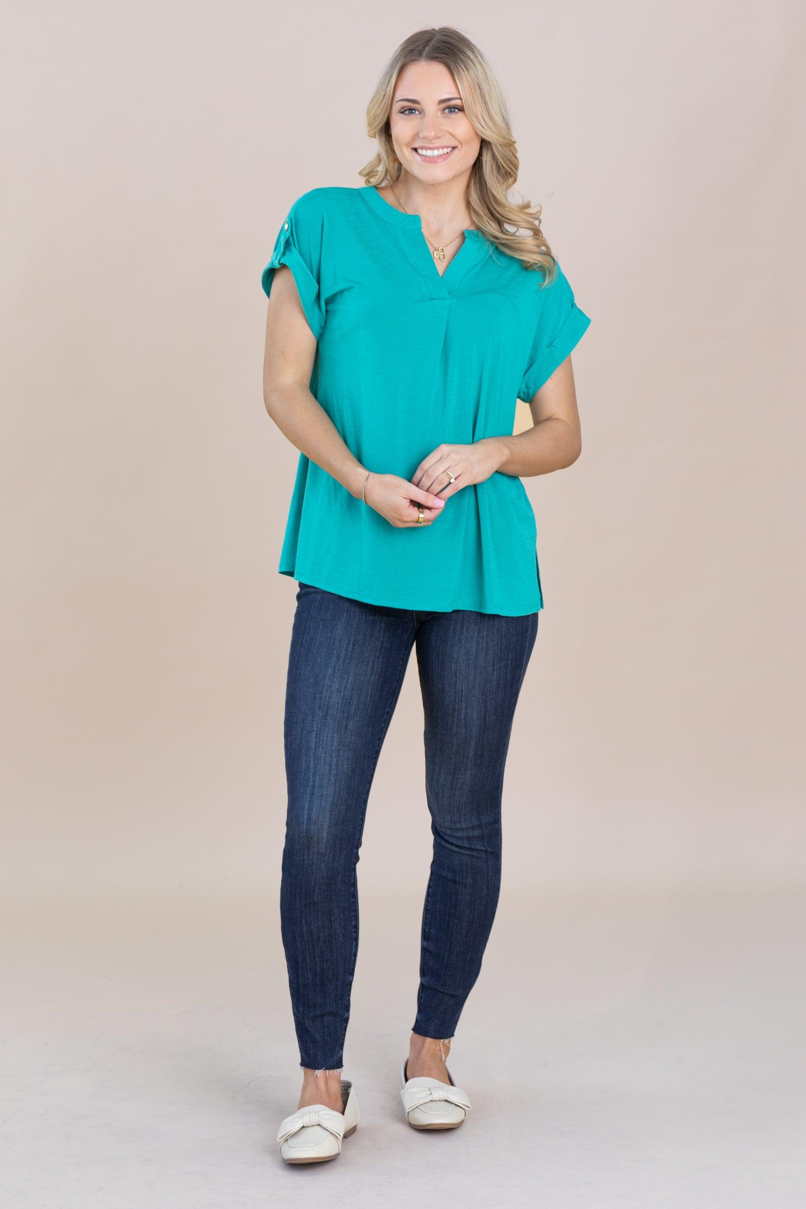 Wrinkle Free Folded Short Sleeve Knit Tops Product Image