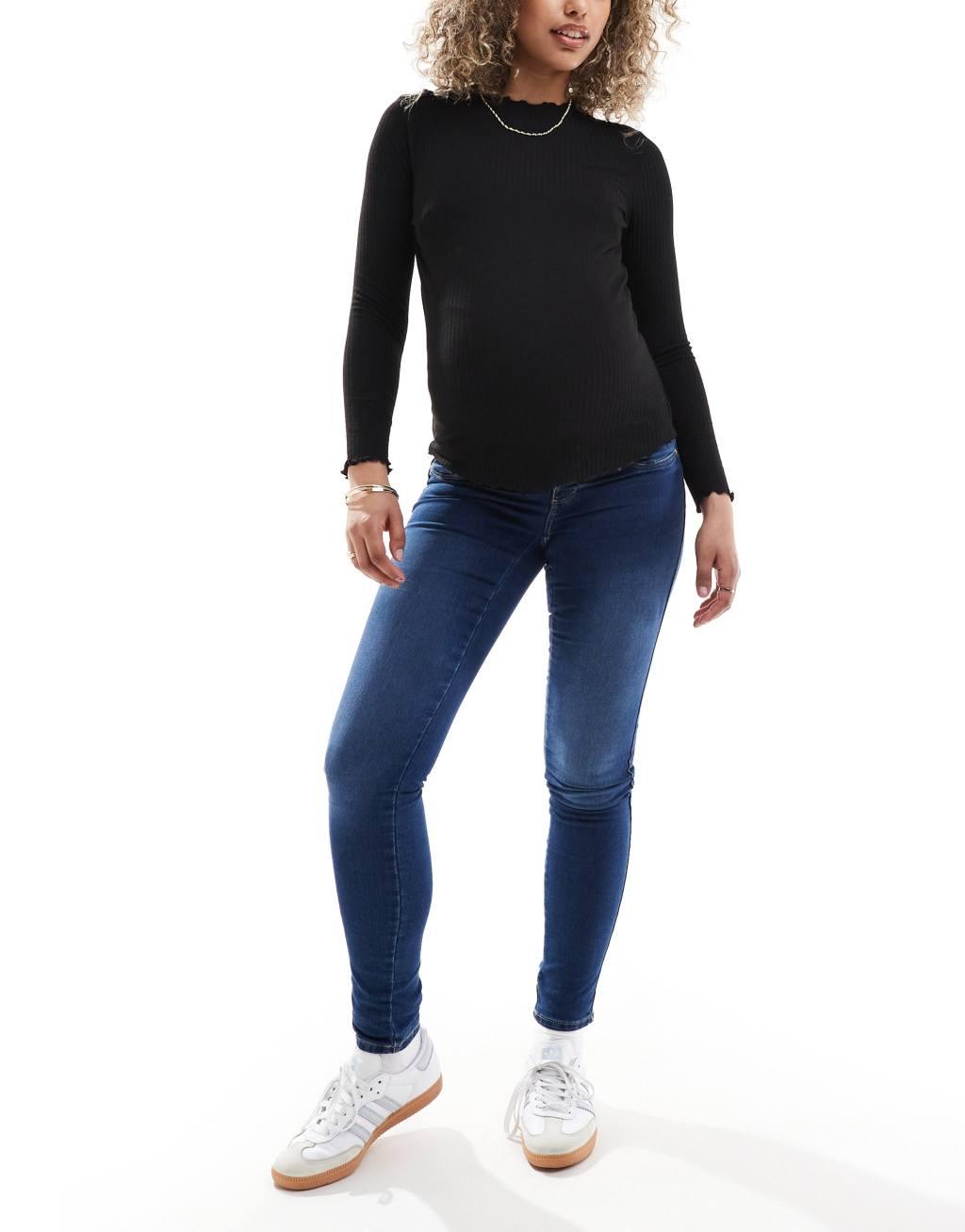 ONLY Maternity high neck lettuce edge top in black  Product Image