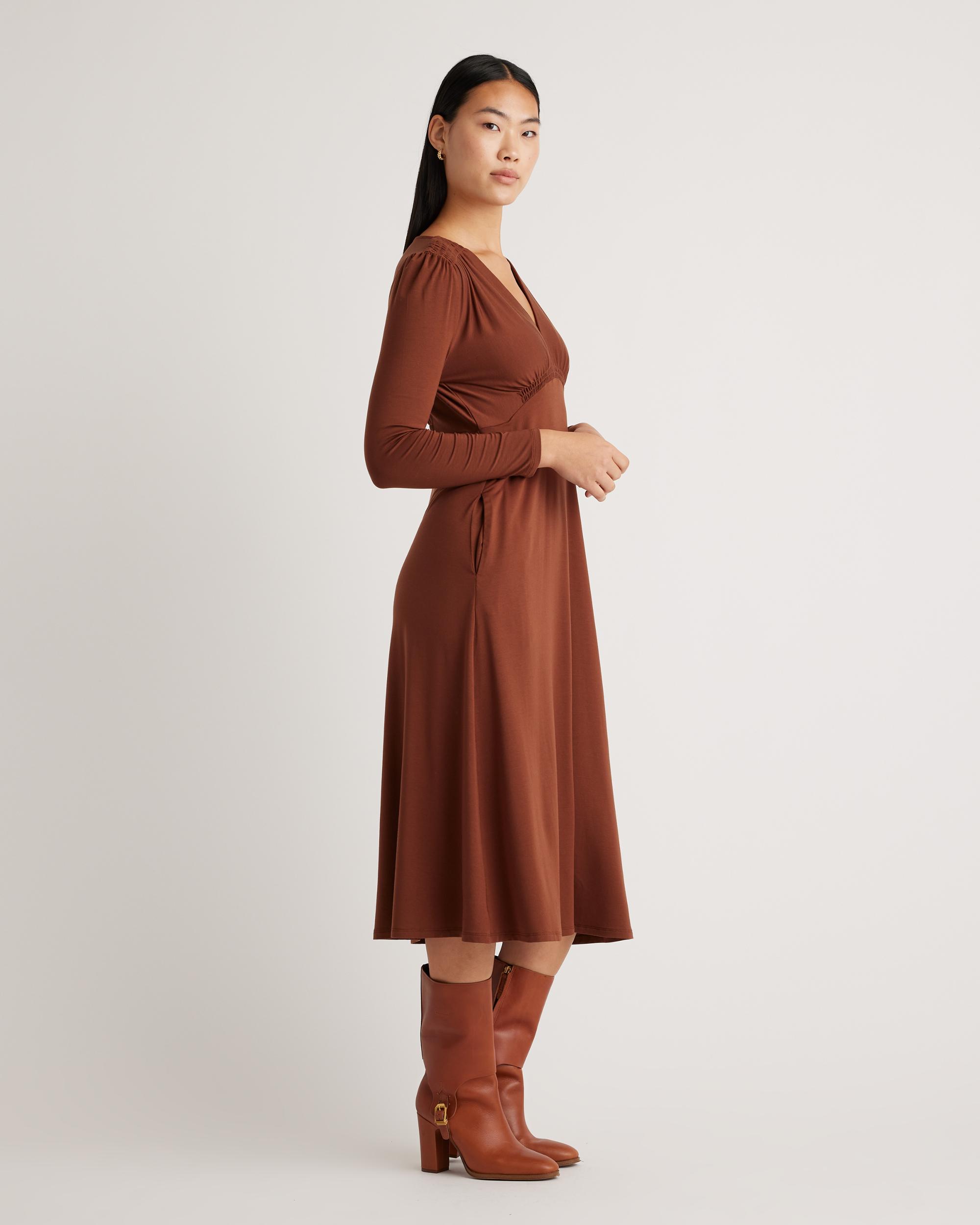 Quince | Women's Tencel Jersey V-Neck Long Sleeve Midi Dress Product Image