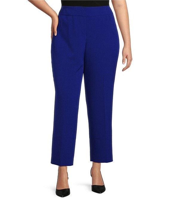 Kasper Plus Size Solid Crepe Slim Straight Ankle Pants Product Image