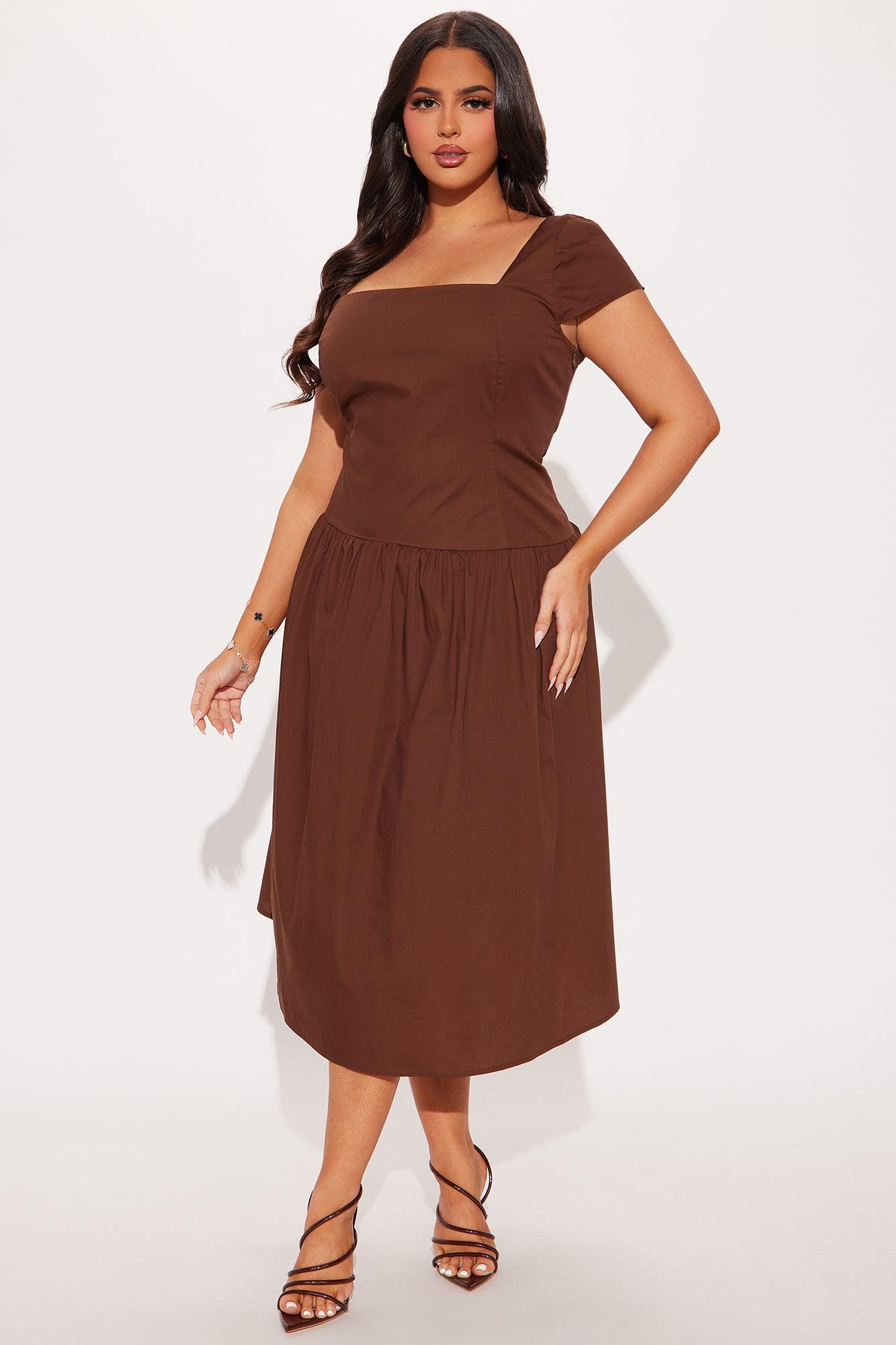Roma Drop Waist Midi Dress - Chocolate Product Image