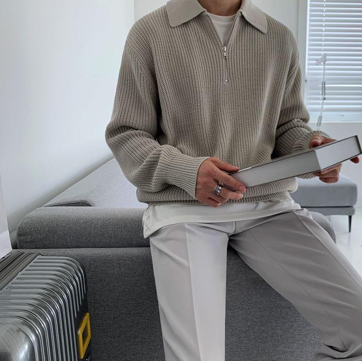 RT No. 6151 KNITTED HALF ZIP-UP COLLAR SWEATER Product Image