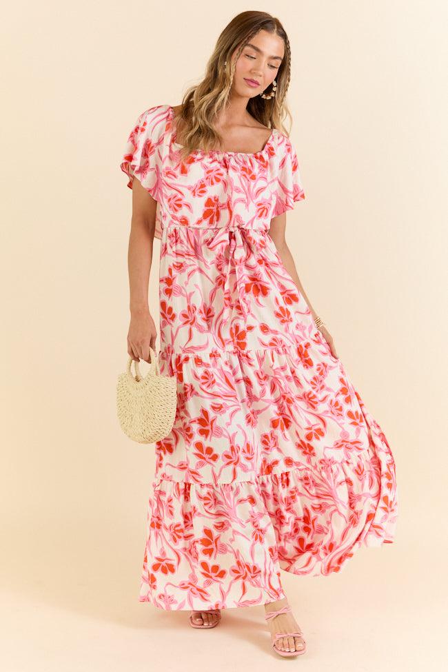 Feeling Just Fine Pink and White Maxi Dress FINAL SALE Product Image