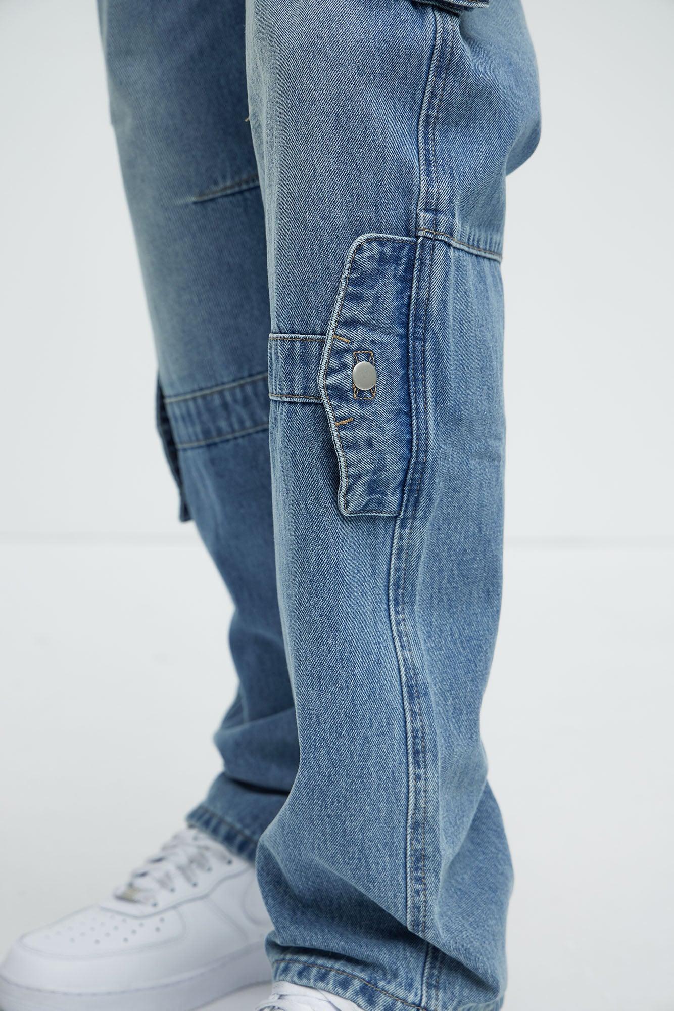 Already Over It Straight Cargo Jeans - Medium Blue Wash Product Image