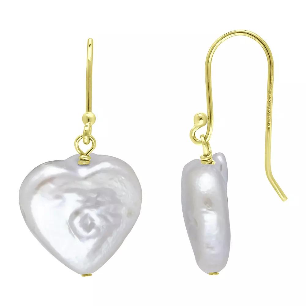 Aleure Precioso 18k Gold Over Silver Heart Shaped Freshwater Cultured Pearl Drop Earrings, Women's, Gold Tone White Product Image
