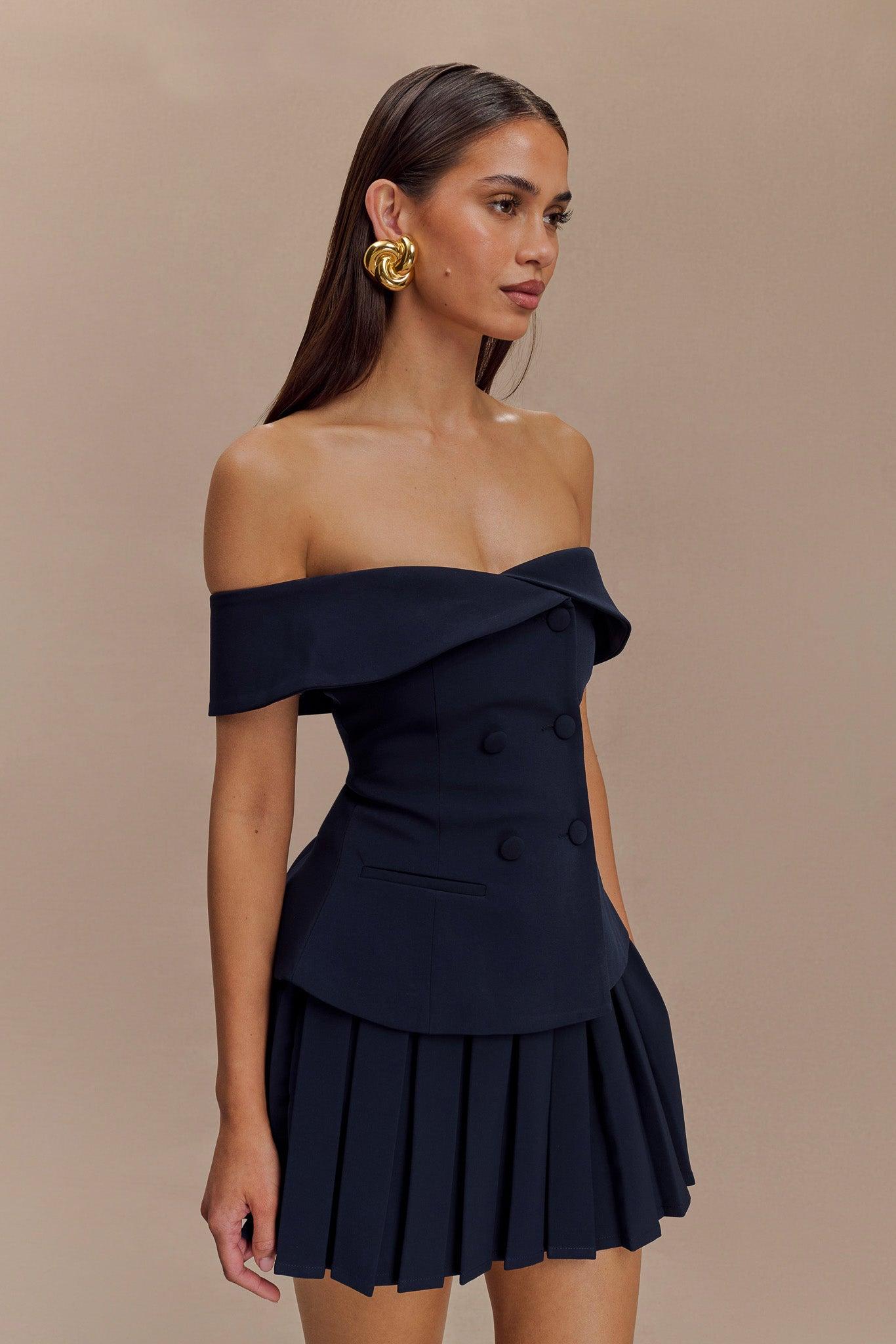 Krista Strapless Suiting Top - Navy Product Image