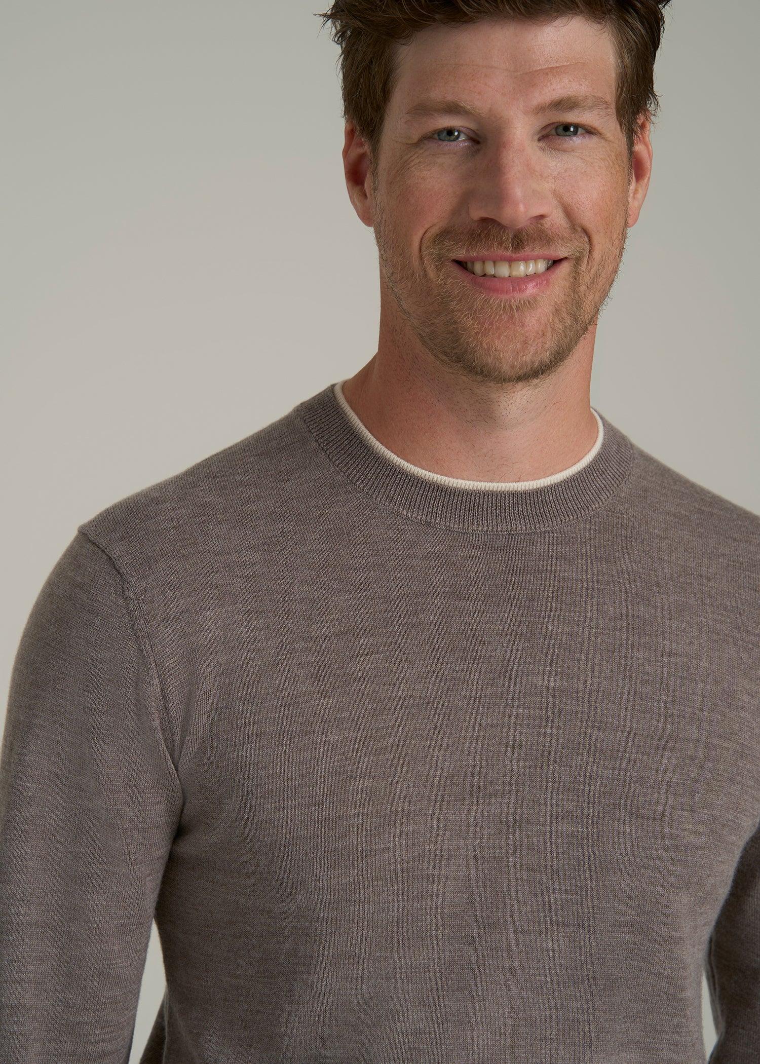 Merino Wool Crewneck Tip Sweater for Tall Men in Pinecone Male Product Image