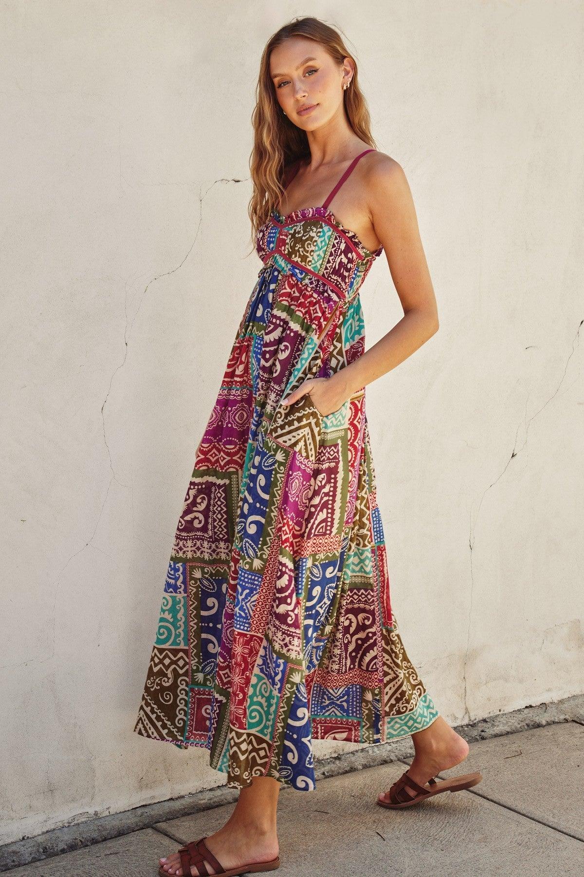 Boho Printed Maxi Flare Dress Product Image
