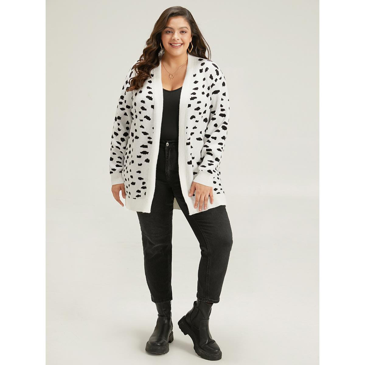 Plus Size Supersoft Essentials Dot Print Open Front Cardigan White Women Casual Loose Long Sleeve Dailywear Cardigans BloomChic 14-16/1X Product Image