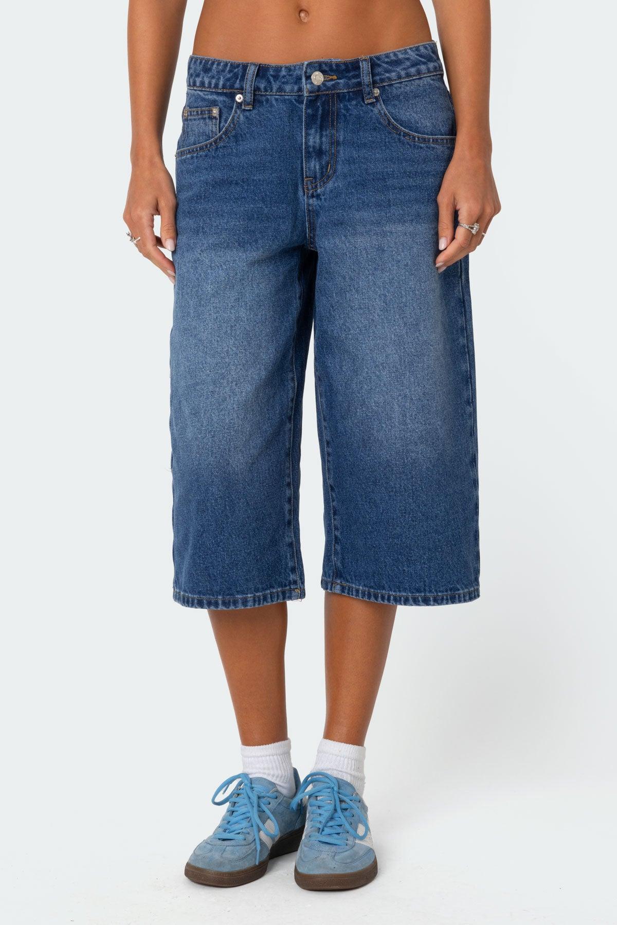 Xtra Long Low Rise Denim Bermuda Shorts Product Image