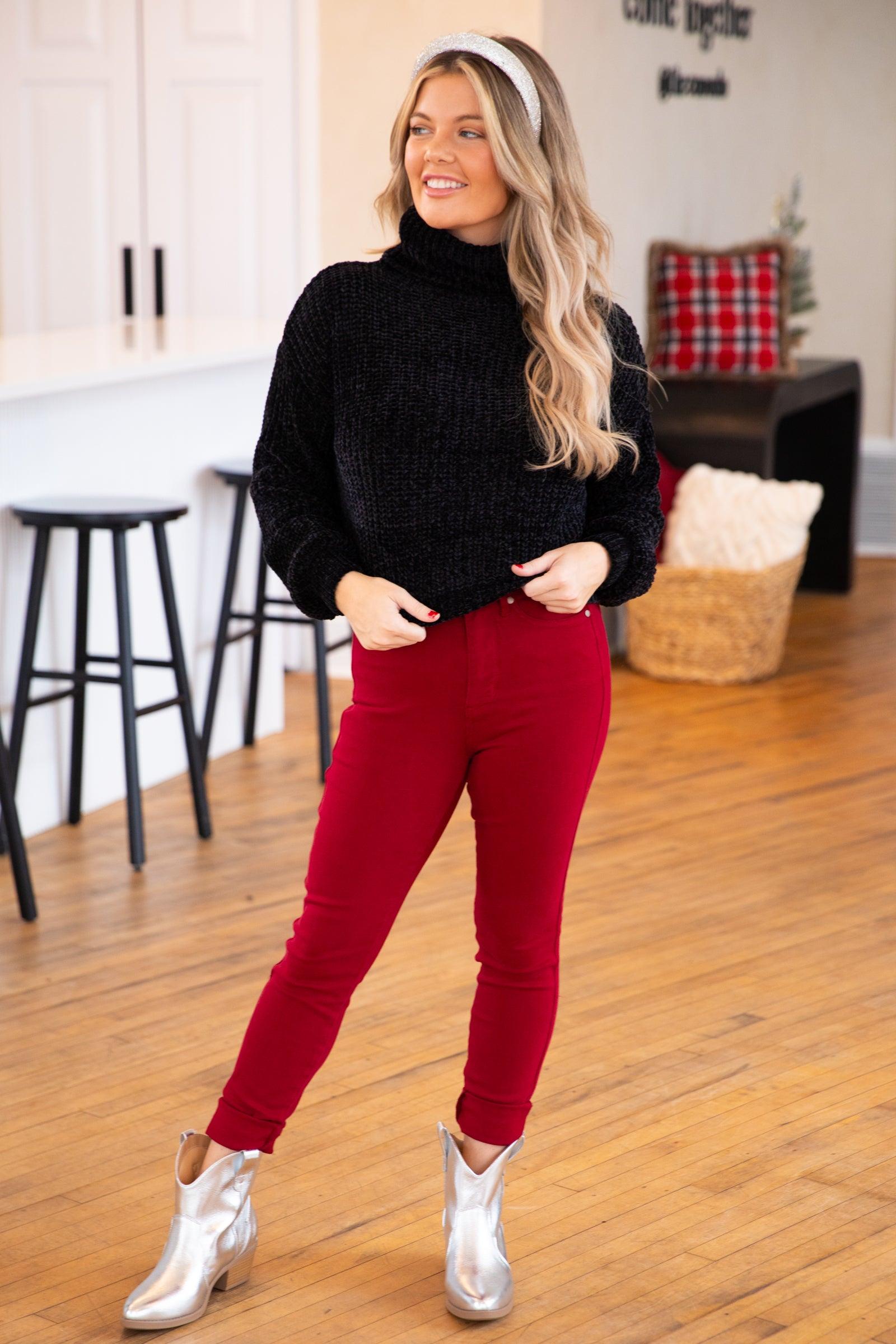 Black Chenille Turtleneck Sweater Product Image