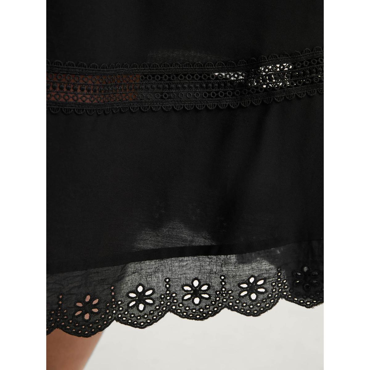 Plus Size Shirred Lace Trim Pleated Midi Skirt Women Pureblack Loose No stretch Side seam pocket Office Skirts BloomChic 18-20/2X Product Image