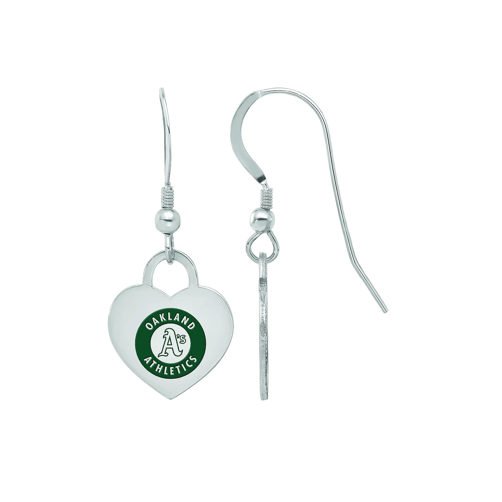 LogoArt Sterling Silver Oakland Athletics Heart Dangle Earrings, Women's Product Image